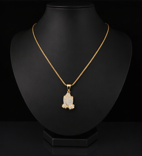 Pendant Manos Orando Diamante Moissanite plata 925